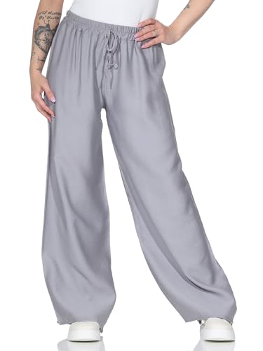 ZARMEXX leichte Damen Sommerhose Stoffhose mit weitem Bein Bequeme Freizeithose Palazzohose einfarbig hellgau (OneSize 36-40) von ZARMEXX