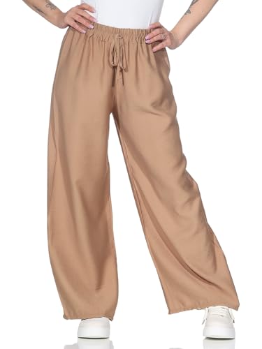 ZARMEXX leichte Damen Sommerhose Stoffhose mit weitem Bein Bequeme Freizeithose Palazzohose einfarbig karamel (OneSize 36-40) von ZARMEXX