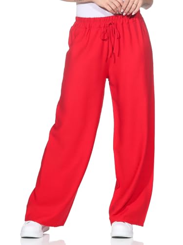 ZARMEXX leichte Damen Sommerhose Stoffhose mit weitem Bein Bequeme Freizeithose Palazzohose einfarbig rot (OneSize 36-40) von ZARMEXX