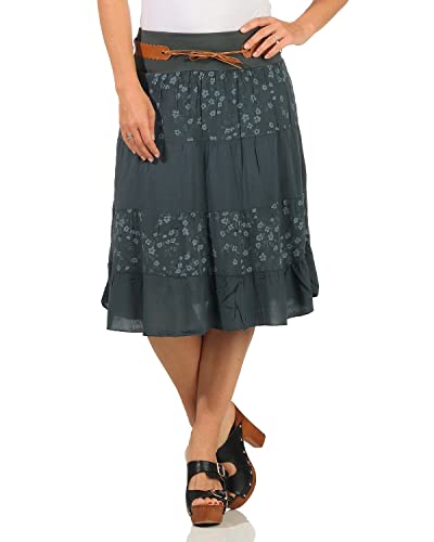 ZARMEXX Damen Midirock Baumwollrock Sommerrock Knielang mit Gürtel Rock mit Blumenmuster (anthrazit) von ZARMEXX