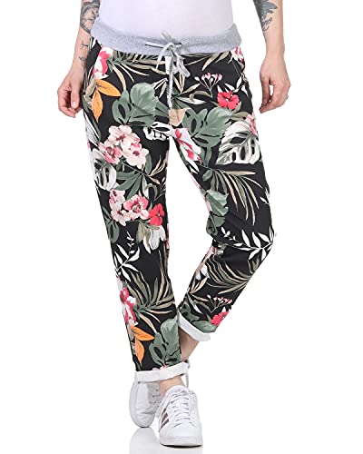 ZARMEXX Damen Sweatpants Baggy Hose Boyfriend Freizeithose Sporthose All-Over Roses Print One Size (floral1, One Size) von ZARMEXX