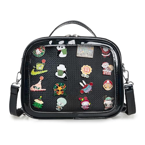 ZAROXOXS Mini Ita Bag Crossbody Handtaschen Kawaii Small Top Handle Shoulder Bags Pin Display with Insert, 12-Laser, Schwarz, Ita Bag von ZAROXOXS