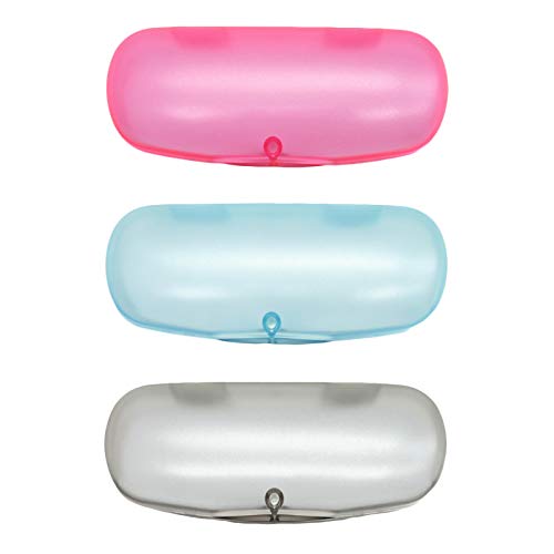 ZARSIO 3 Stück Hartschalen-Brillenetuis aus Kunststoff, mattiert, durchscheinend, mit Magnetverschluss, Blau + Rosa + Grau, Einheitsgröße von ZARSIO