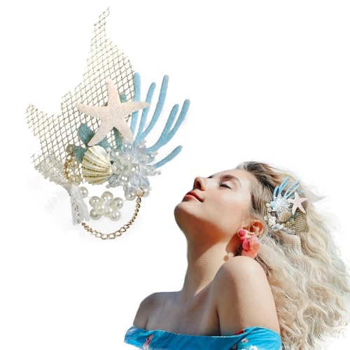 ZARSIO Meerjungfrau-Haarschmuck für Damen, Muschelperle, Seestern, Haarspange, Krokodil-Haarspangen von ZARSIO