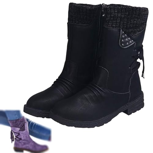 ZARUX Heccie-Stiefel, wasserdichte Snowy-Stiefel mit mittlerer Wade und Reißverschluss, breite Damen-Winterstiefel mit mittlerer Wade, Schnürstiefel für Damen. (black,43) von ZARUX