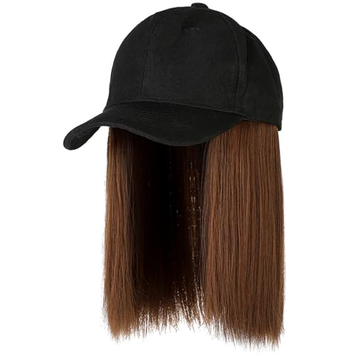 ZASCHMOY Mütze mit Haaren, Baseballkappe mit Haarverlängerungen, Kurze Glatte Haar Perücke mit Kappe, Kunstfaser Hut Perücken für Frauen (Hellbraun) von ZASCHMOY