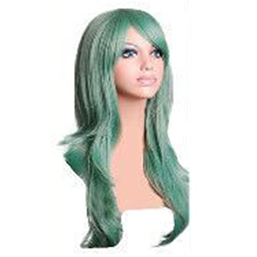 ZASCHMOY Cosplay Long Curly Wavy Perücke für Frauen Mädchen, Charmante Synthetische Faser Modische Halloween Cosplay Party Kostüm Perücke (GREEN) von ZASCHMOY