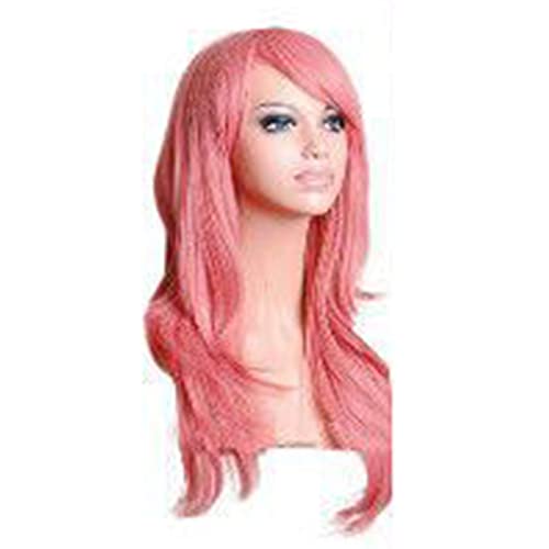 ZASCHMOY Cosplay Long Curly Wavy Perücke für Frauen Mädchen, Charmante Synthetische Faser Modische Halloween Cosplay Party Kostüm Perücke (PINK) von ZASCHMOY
