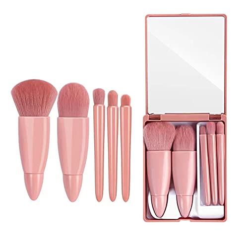 ZASCHMOY Make-up-Pinsel-Set, Ergonomisches Design, Tragbare Aufbewahrung, Holz und Nylon, Pink, 5-teiliges Foundation-/Puder-/Schattierungs-/Lidschatten-/Lippenpinsel für den von ZASCHMOY