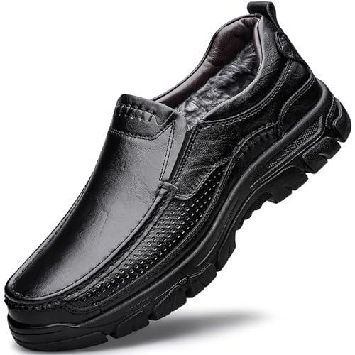 ZASDKE Herrenschuhe schwarz Lederschuhe Winter warm gepolstert Loafers Schwarz 9067-1 41 EU von ZASDKE