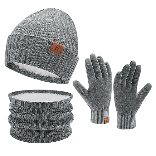 ZASFOU Damen Herren Winter Mütze Schal Touchscreen Handschuhe Set Thermo Chenille Beanie Wintermütze Loop Schal Schlauchschal Winterhandschuhe Geschenk für Männer Frauen von ZASFOU