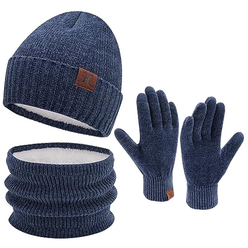 ZASFOU Damen Herren Winter Mütze Schal Touchscreen Handschuhe Set Thermo Chenille Beanie Wintermütze Loop Schal Schlauchschal Winterhandschuhe Geschenk für Männer Frauen von ZASFOU