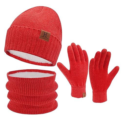 ZASFOU Damen Herren Winter Mütze Schal Touchscreen Handschuhe Set Thermo Chenille Beanie Wintermütze Loop Schal Schlauchschal Winterhandschuhe Geschenk für Männer Frauen von ZASFOU