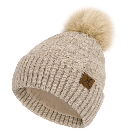 ZASFOU Damen Winter Mütze Beanie mit Fleecefutter Warme Plaid Pompom Wintermütze Thermo Strickmütze Mützen für Frauen Geschenk von ZASFOU