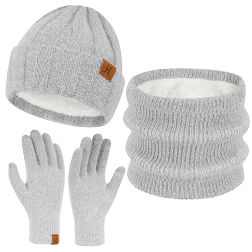 ZASFOU Damen Winter Mütze Schal Touchscreen Handschuhe Set Kunst Nerz Samt Strickmütze Beanie Thermo Wintermütze Schals Winterschal Winterhandschuhe Geschenk für Frauen von ZASFOU