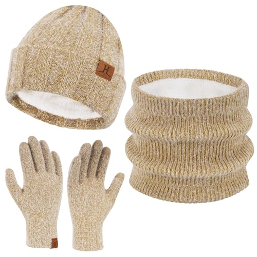 ZASFOU Damen Winter Mütze Schal Touchscreen Handschuhe Set Kunst Nerz Samt Strickmütze Beanie Thermo Wintermütze Schals Winterschal Winterhandschuhe Geschenk für Frauen von ZASFOU
