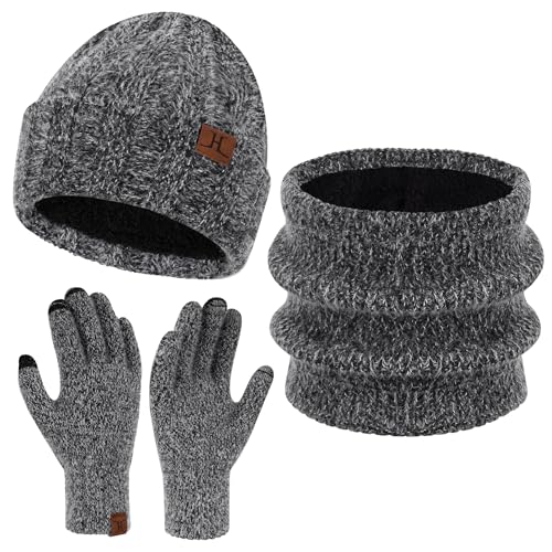 ZASFOU Damen Winter Mütze Schal Touchscreen Handschuhe Set Kunst Nerz Samt Strickmütze Beanie Thermo Wintermütze Schals Winterschal Winterhandschuhe Geschenk für Frauen von ZASFOU