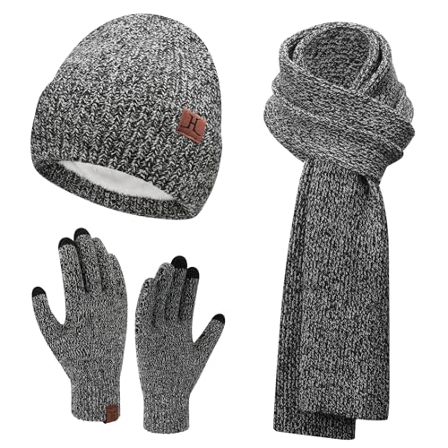 ZASFOU Damen Winter Mütze Schal Touchscreen Handschuhe Set Thermo Beanie Wintermütze Strickmütze Schlauchschal Winterhandschuhe Geschenk für Frauen von ZASFOU