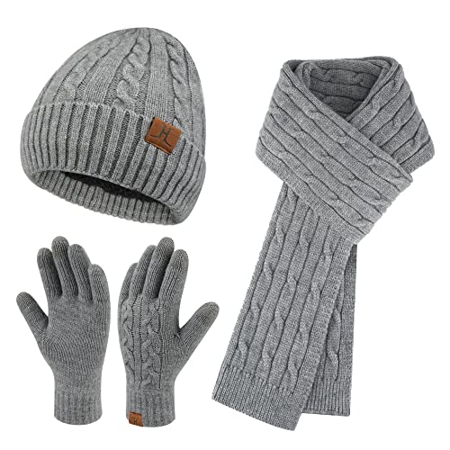 ZASFOU Damen Winter Mütze Schal Touchscreen Handschuhe Set Thermo Strickmütze Beanie Wintermütze Schals Winterschal Winterhandschuhe Geschenk für Frauen von ZASFOU