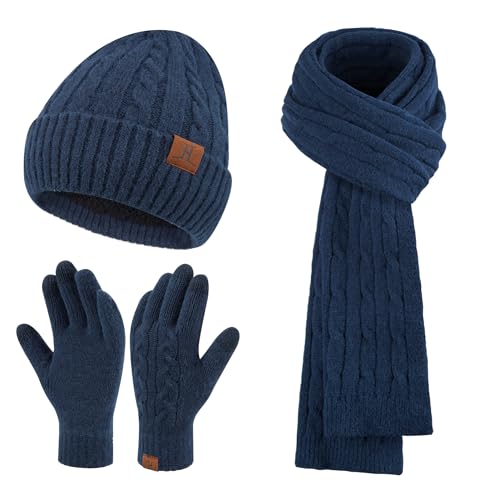 ZASFOU Damen Winter Mütze Schal Touchscreen Handschuhe Set Thermo Strickmütze Beanie Wintermütze Schals Winterschal Winterhandschuhe Geschenk für Frauen von ZASFOU