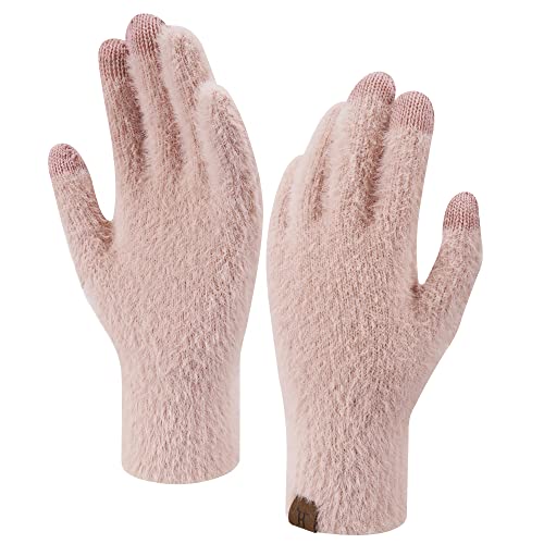 ZASFOU Damen Winter Touchscreen Handschuhe Nerzsamtimitat Elastische Warme Winterhandschuhe für kaltes Wetter,Rosa von ZASFOU