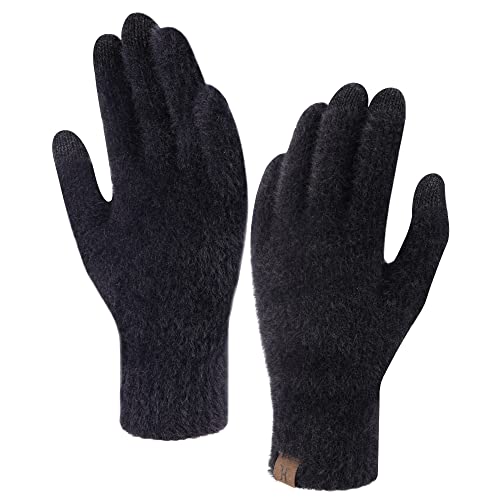 ZASFOU Damen Winter Touchscreen Handschuhe Nerzsamtimitat Elastische Warme Winterhandschuhe für kaltes Wetter,Schwarz von ZASFOU