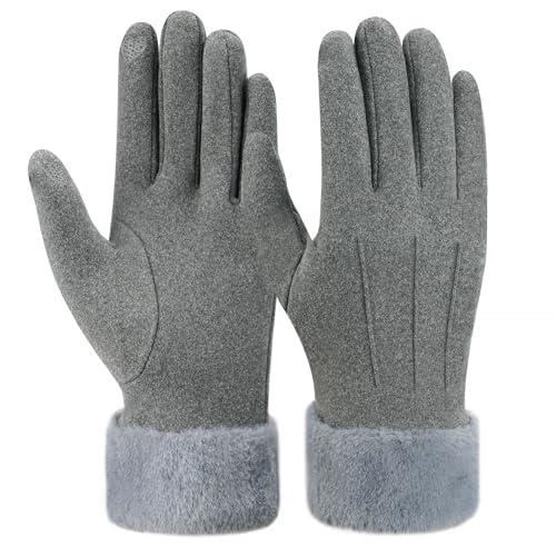 ZASFOU Damen Winter Touchscreen Handschuhe mit fleece gefütterte Warme Kaschmir winterhandschuhe für Kaltes Wetter,Grau,M von ZASFOU