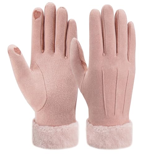 ZASFOU Damen Winter Touchscreen Handschuhe mit fleece gefütterte Warme Kaschmir winterhandschuhe für Kaltes Wetter,Rosa,M von ZASFOU