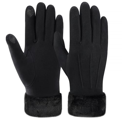 ZASFOU Damen Winter Touchscreen Handschuhe mit fleece gefütterte Warme Kaschmir winterhandschuhe für Kaltes Wetter,Schwarz,M von ZASFOU