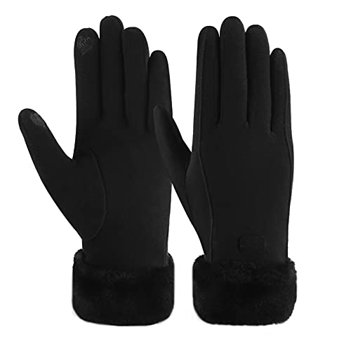 ZASFOU Damen Winter Warm Touchscreen Handschuhe mit Fleece Gefütterte Strick winterhandschuhe für Kaltes Wetter,Schwarz,L von ZASFOU