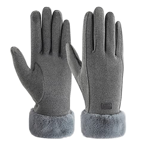 ZASFOU Damen Winter Warm Touchscreen Handschuhe mit Fleece Gefütterte Strick winterhandschuhe für Kaltes Wetter,Grau,M von ZASFOU