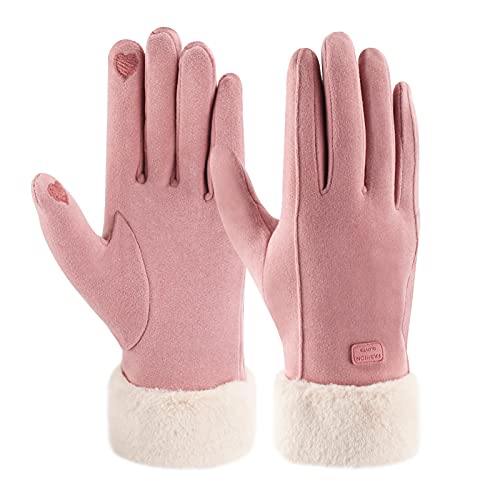 ZASFOU Damen Winter Warm Touchscreen Handschuhe mit Fleece Gefütterte Strick winterhandschuhe für Kaltes Wetter,Rosa,M von ZASFOU