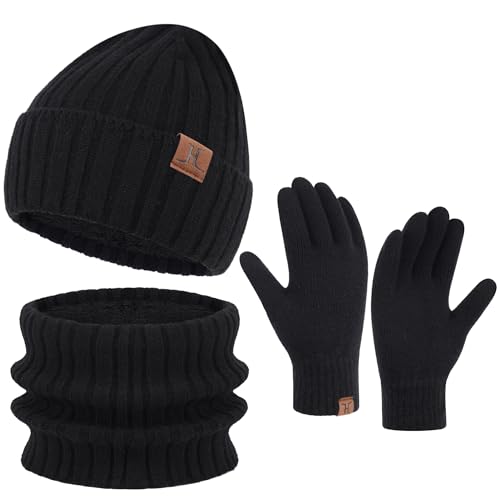 ZASFOU Herren Winter Beanie Mütze Schal Touchscreen Handschuhe Set Warme Wintermütze Strickmütze Loop Schal Schlauchschal Winterhandschuhe Weihnachten Geschenk für Männer von ZASFOU
