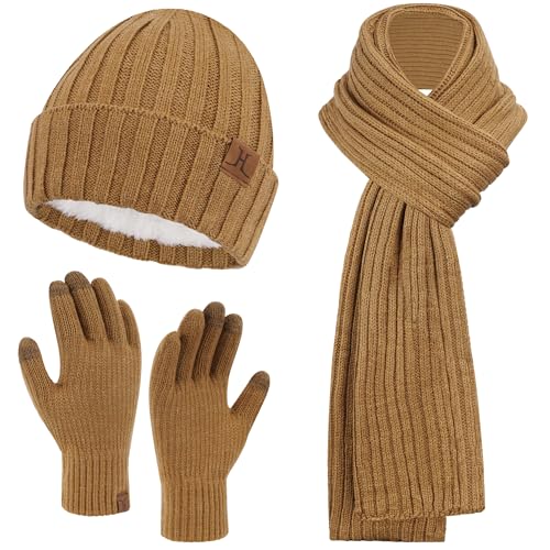 ZASFOU Herren Winter Mütze Schal Touchscreen Handschuhe Set Thermo Beanie Wintermütze Strickmütze Winterschal Winterhandschuhe Geschenk für Männer von ZASFOU