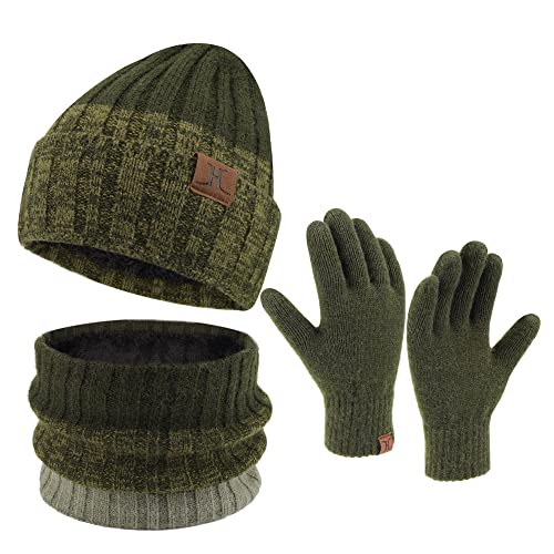 ZASFOU Herren Winter Beanie Mütze Schal Touchscreen Handschuhe Set Warme Wintermütze Strickmütze Loop Schal Schlauchschal Winterhandschuhe Weihnachten Geschenk für Männer von ZASFOU