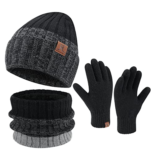 ZASFOU Herren Winter Beanie Mütze Schal Touchscreen Handschuhe Set Warme Wintermütze Strickmütze Loop Schal Schlauchschal Winterhandschuhe Weihnachten Geschenk für Männer von ZASFOU