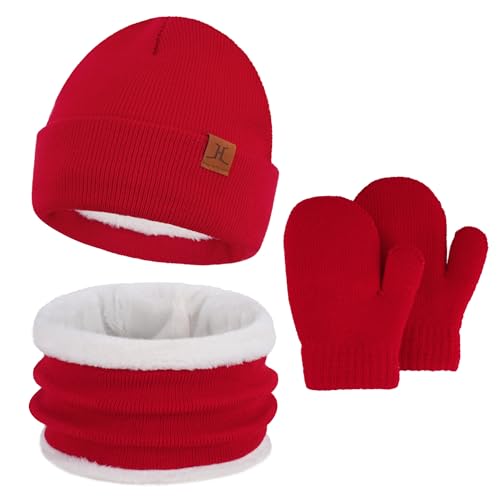 ZASFOU Kinder Baby Mütze Loop Schal Handschuhe Set 0 1 2 3 4 Jahre Kleinkinder Mädchen Jungen Thermo Wintermütze Schlauchschal Fäustlinge Strick Pom Mützen Geschenk von ZASFOU