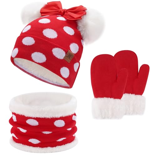 ZASFOU Kinder Baby Mütze Loop Schal Handschuhe Set 0-4 Jahre Thermo Wintermütze Schlauchschal Fäustlinge Kleinkinder Mädchen Baumwolle Strick Pom Mützen Geschenk von ZASFOU
