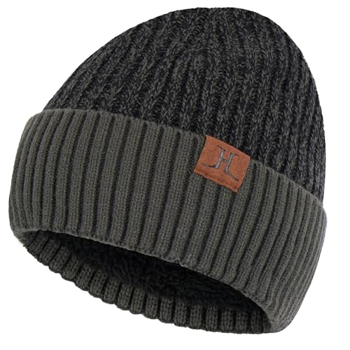 ZASFOU Winter Strickmütze für Herren Damen mit Fleece gefüttert, Warme Weiche Slouchy Mütze Herren, Unisex Totenkopfmütze mit gerollter Manschette bei kaltem Wetter von ZASFOU