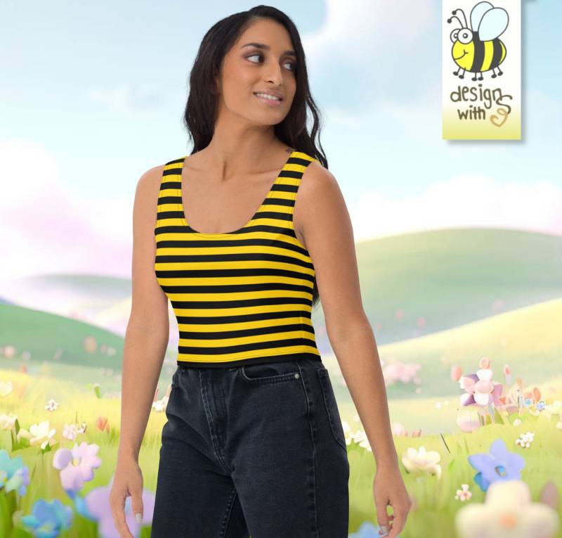 Bienen Print Biene Top Bauchfreies Stretch Shirt Bauchfrei Mit Animal Gelb Schwarz Gestreift - Lustige Damen Mädchen Kleidung Kostüm Yoga von ZAUBERshirts