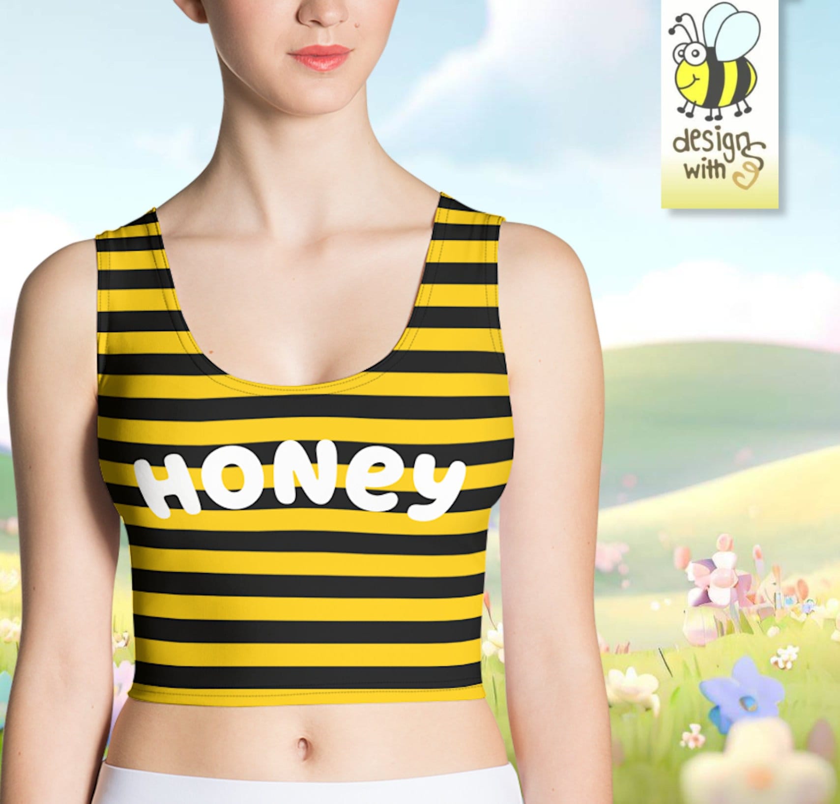 Bienen Print "Honey" Biene Top Bauchfreies Stretch Shirt Bauchfrei Mit Animal Gelb Schwarz Gestreift - Lustige Damen Mädchen Kleidung Kostüm von ZAUBERshirts