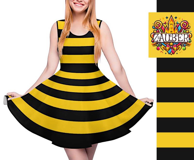 Süßes Biene Kleid Bienenstreifen Streifenmuster Lustiges Hummel Honigbiene Kostüm Outfit Skaterkleid Gelb Schwarz Gestreift von ZAUBERshirts