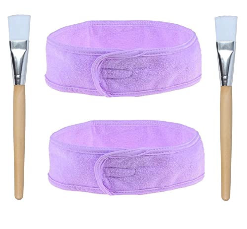 ZAUKY 2 x Haarbänder aus Baumwolle, Gesichtsreinigung, Make-up, Stirnband mit 2 Bleichbürsten (Kombi-Packung) von ZAUKY