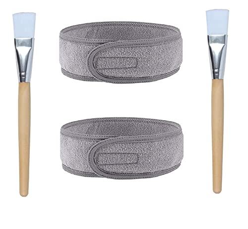 ZAUKY 2 x Pinsel für Damen, Bleichmittel und Gesicht, Packung mit verstellbarem Make-up-Kopf, 2 x Wickel-Gesichts-Stirnband (mehrfarbig) von ZAUKY