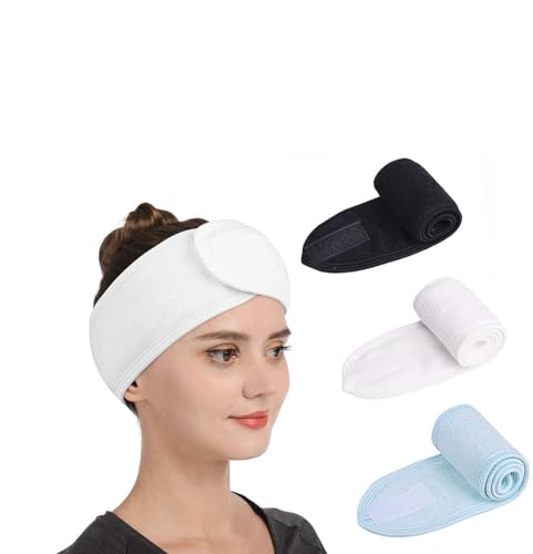 ZAUKY Verstellbares Spa-Gesichts-Stirnband für Damen, Bade-, Make-up-Haarband, Stirnbänder zum Waschen des Gesichts, weiches Baumwollhaarband (Kombi-Packung) (mehrfarbig) von ZAUKY