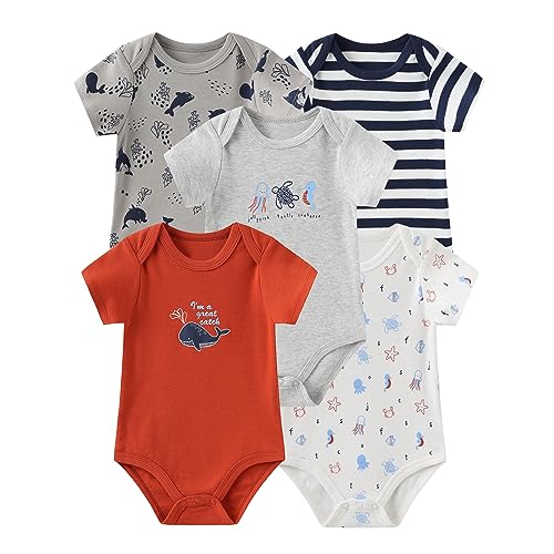 ZAV Baby Jungen Mädchen Kurzärmeliger Body 5er-Pack Sommer Cartoon Baumwolle Atmungsaktiv Soft Babykleidung Neugeborenes Essentials von ZAV