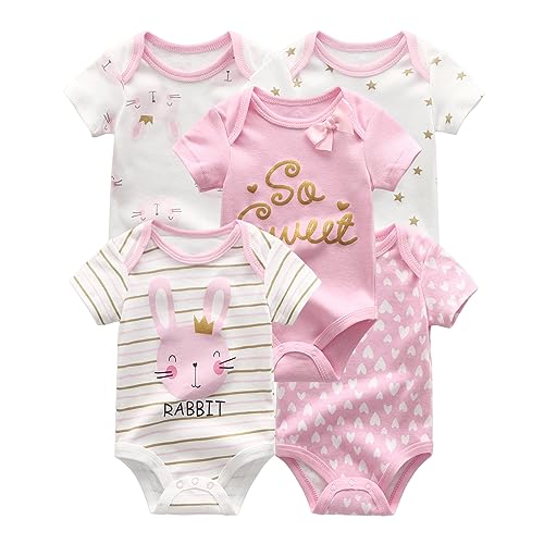 ZAV Baby Jungen Mädchen Kurzärmeliger Body 5er-Pack Sommer Cartoon Baumwolle Atmungsaktiv Soft Babykleidung Neugeborenes Essentials von ZAV