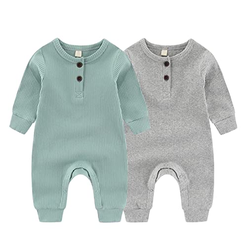 ZAV Solid Unisex Neugeborene Baby Jungen Mädchen Strampler 2er Pack Langarm Jumpsuits Säuglingskleidung Outfits. von ZAV