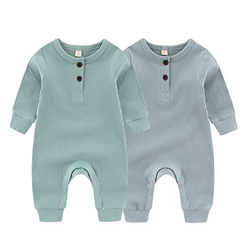 ZAV Solid Unisex Neugeborene Baby Jungen Mädchen Strampler 2er Pack Langarm Jumpsuits Säuglingskleidung Outfits., 0-3 Monate von ZAV