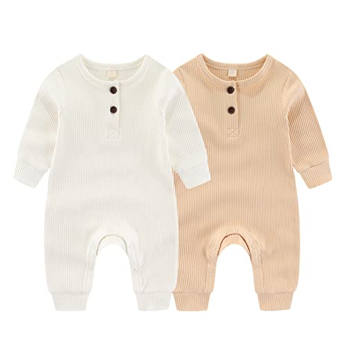 ZAV Solid Unisex Neugeborene Baby Jungen Mädchen Strampler 2er Pack Langarm Jumpsuits Säuglingskleidung Outfits , 12 M , Style 05 von ZAV